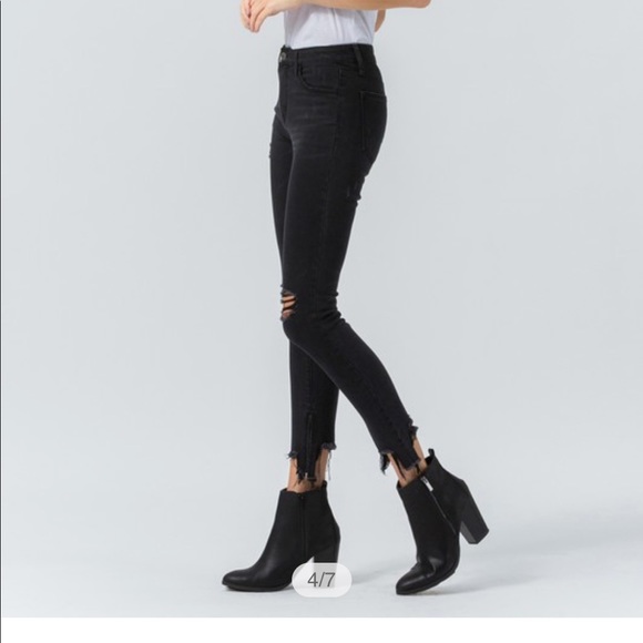 Midrise distressed shark bite skinny black jean - Picture 3 of 7